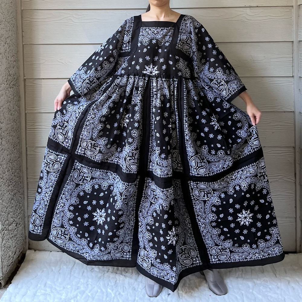 Handmade Bandana Maxi Dress in Black - Picture 6 of 11